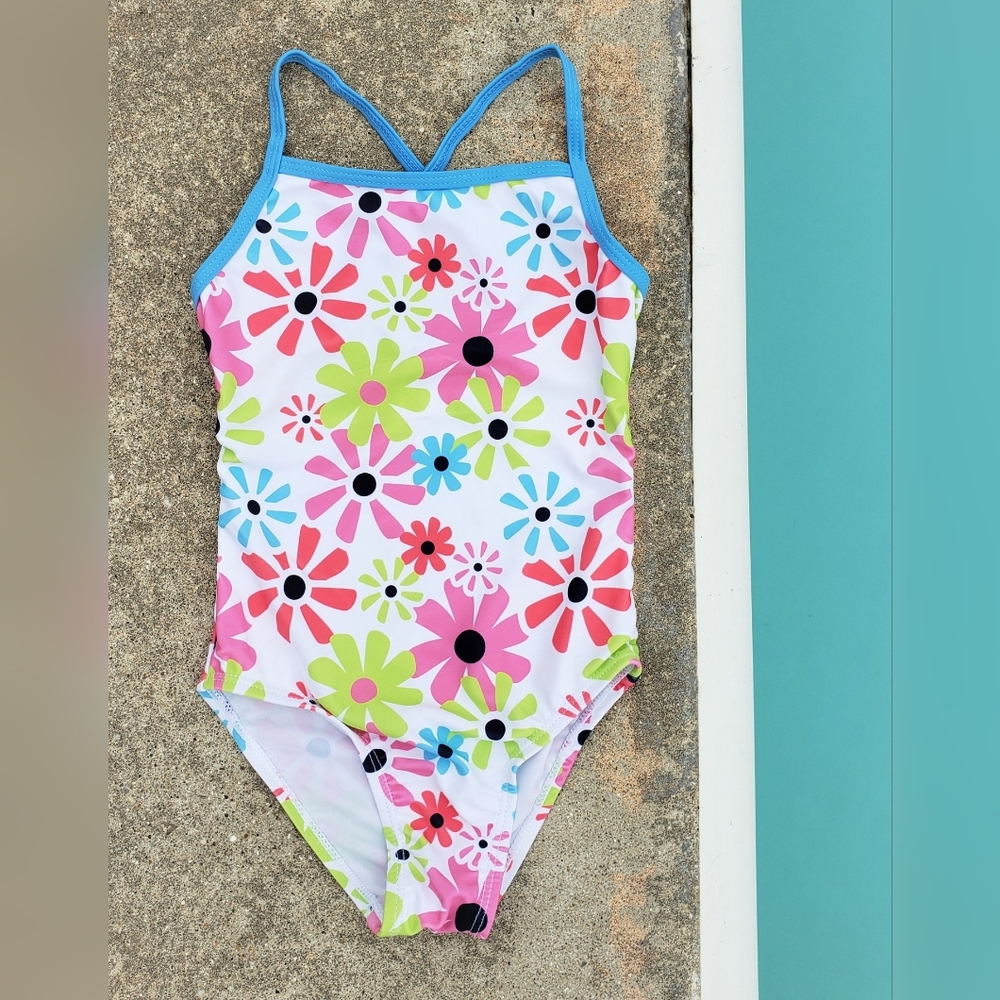 Girls retro floral print one piece